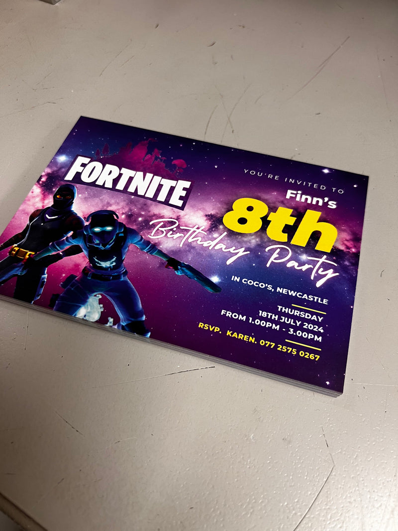 Custom party invitations printed on 300gsm card by Plus2Print in Downpatrick