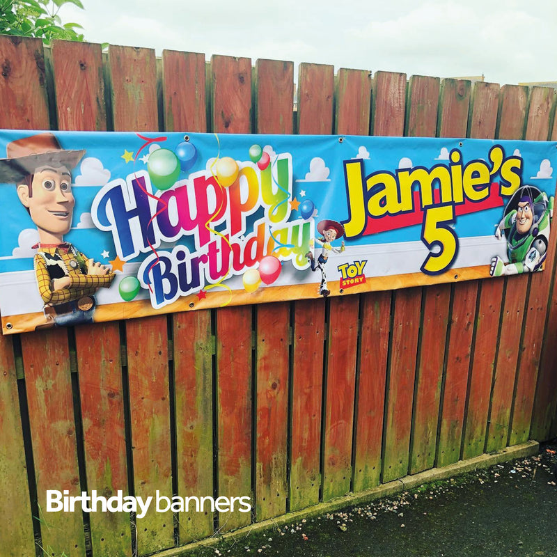Personalised birthday banner displayed outdoors