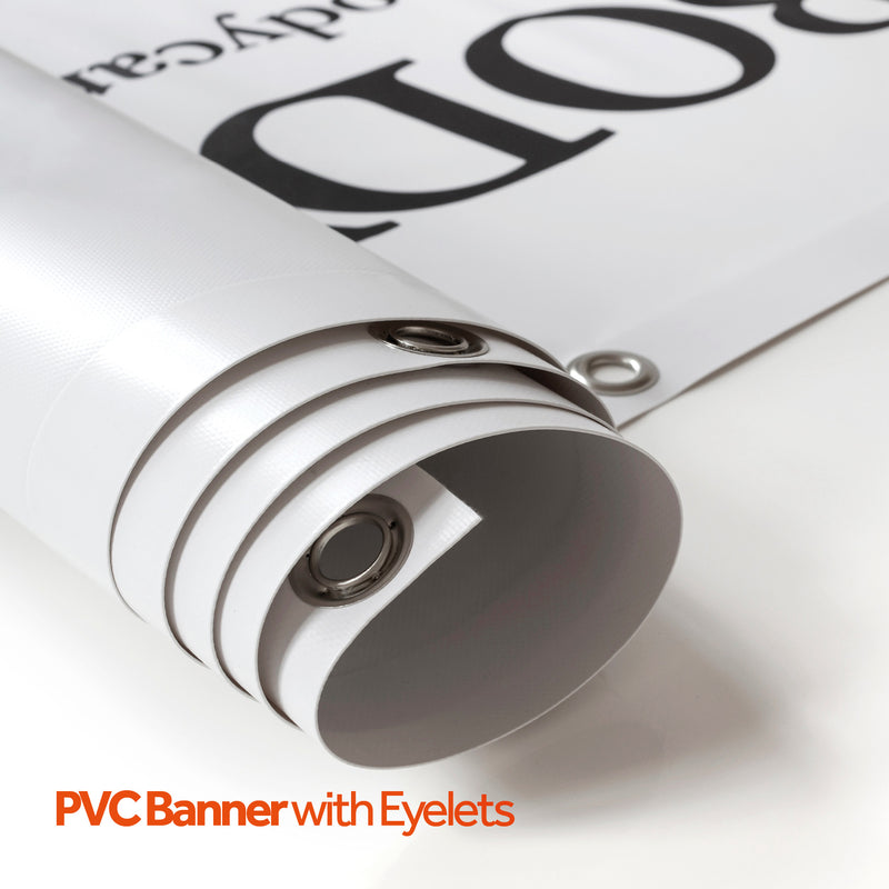 Custom PVC banner printing with eyelets by Plus2Print