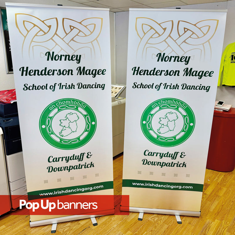 Full-colour pop up banner stand printed by Plus2Print in Downpatrick